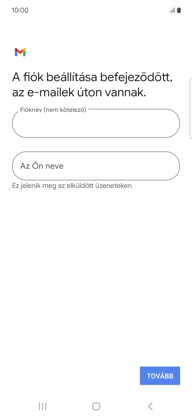 Kattints a „Fióknév (nem kötelező)” alatti mezőre, és írd be az e-mail-fiók kívánt nevét.