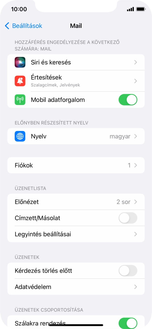 Válaszd a Fiókok lehetőséget.