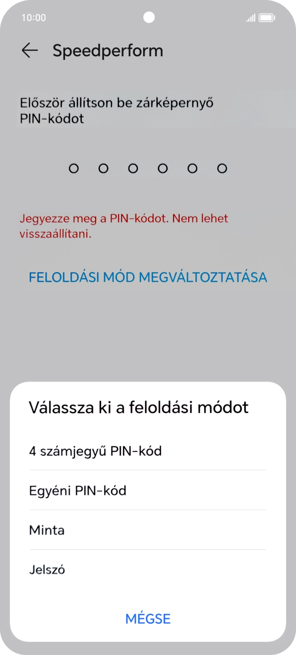 Válaszd ki a kívánt képernyőzárkódot, és kövesd a kijelzőn megjelenő utasításokat egy extra képernyőzár létrehozásához. Válaszd ki a kívánt képernyőzárkódot, és kövesd a kijelzőn megjelenő utasításokat egy extra képernyőzár létrehozásához.