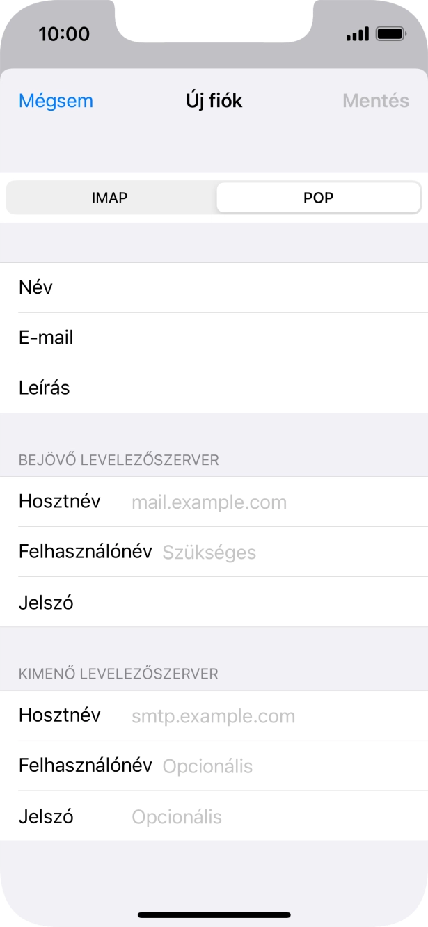 Kattints a Hosztnév mezőre, és írd be az e-mail szolgáltatód bejövő szerverének a nevét.