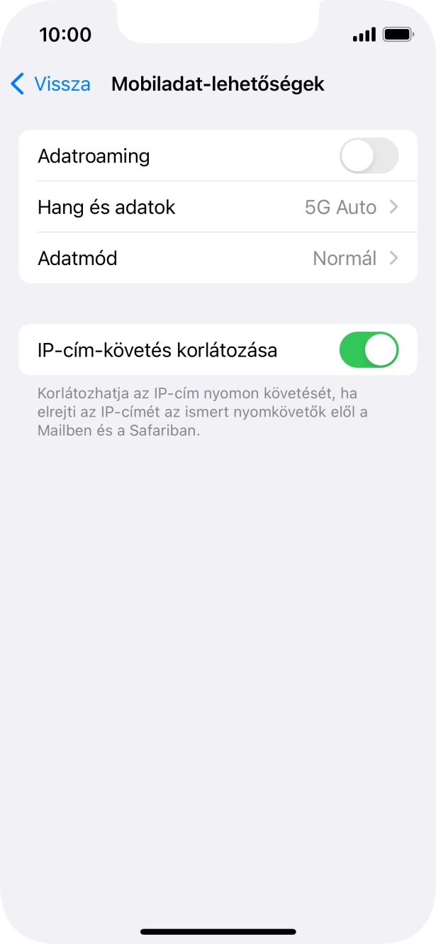 Kattints az „Adatroaming” melletti csúszkára a funkció be- vagy kikapcsolásához.