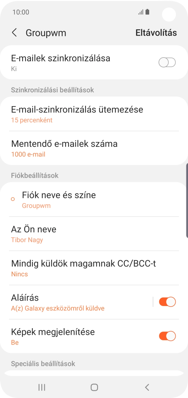 Kattints az „E-mailek szinkronizálása” melletti csúszkára a funkció bekapcsolásához.