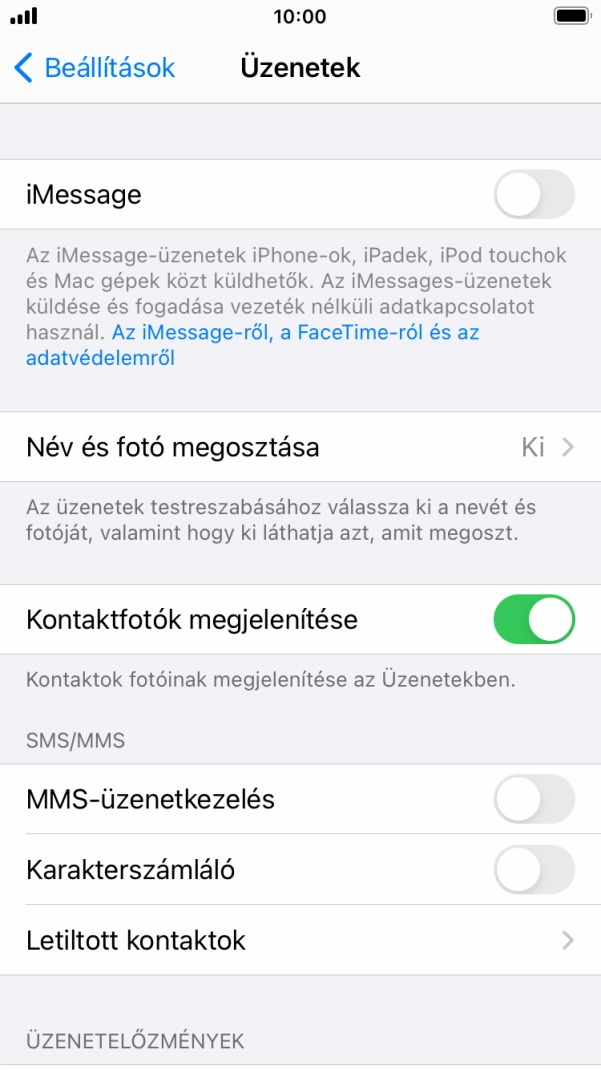 Kattints az „iMessage” melletti csúszkára a funkció bekapcsolásához. Kattints az „iMessage” melletti csúszkára a funkció bekapcsolásához.