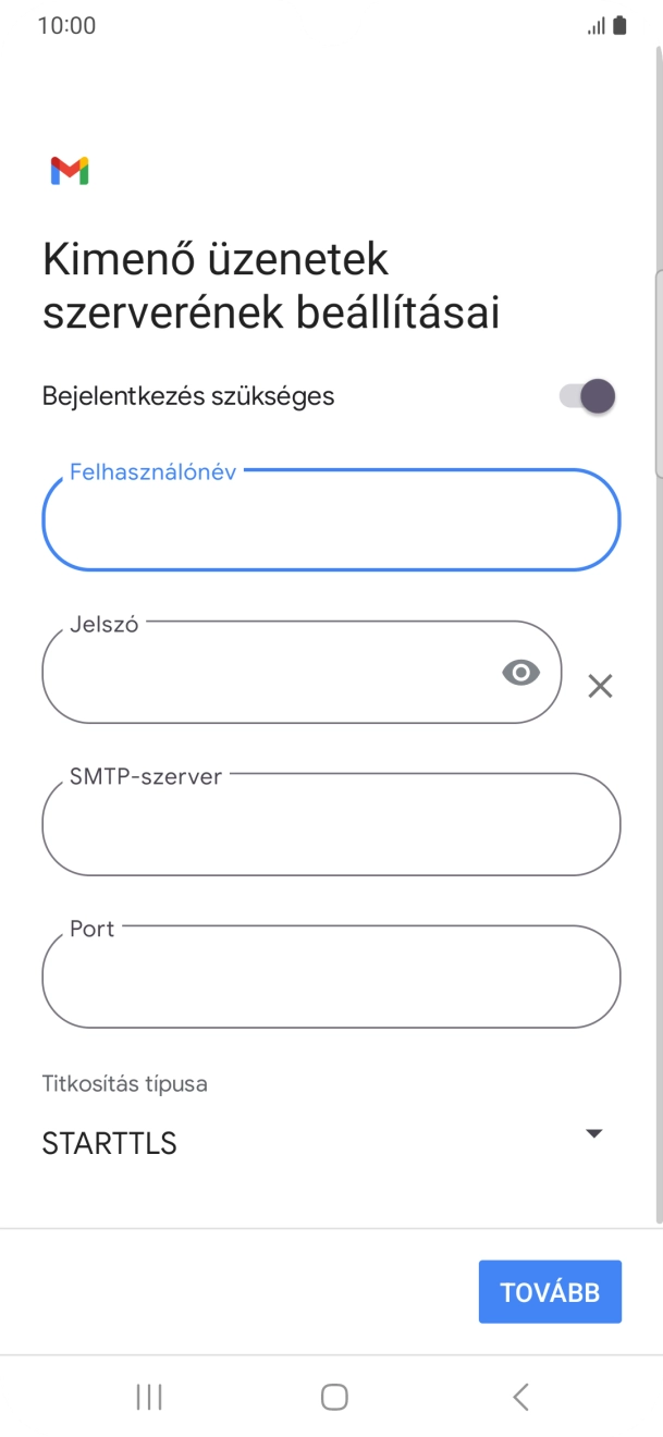 Kattints a „Jelszó” alatti mezőre, és írd be az e-mail szolgáltatód kimenő szerverének jelszavát.