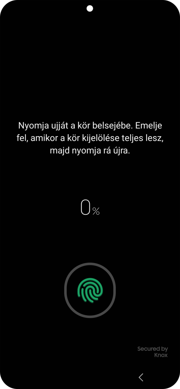 Kövesd a kijelzőn megjelenő utasításokat képernyőzár létrehozásához ujjlenyomattal. Kövesd a kijelzőn megjelenő utasításokat képernyőzár létrehozásához ujjlenyomattal.