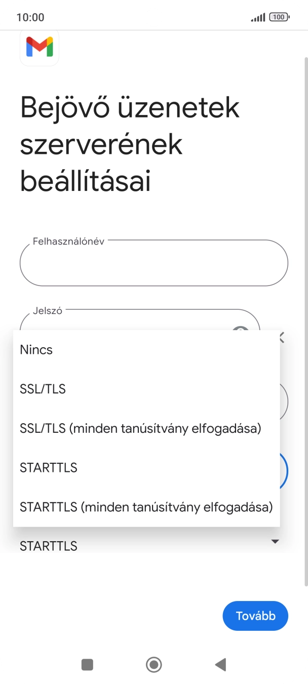 Válaszd az SSL/TLS lehetőséget.