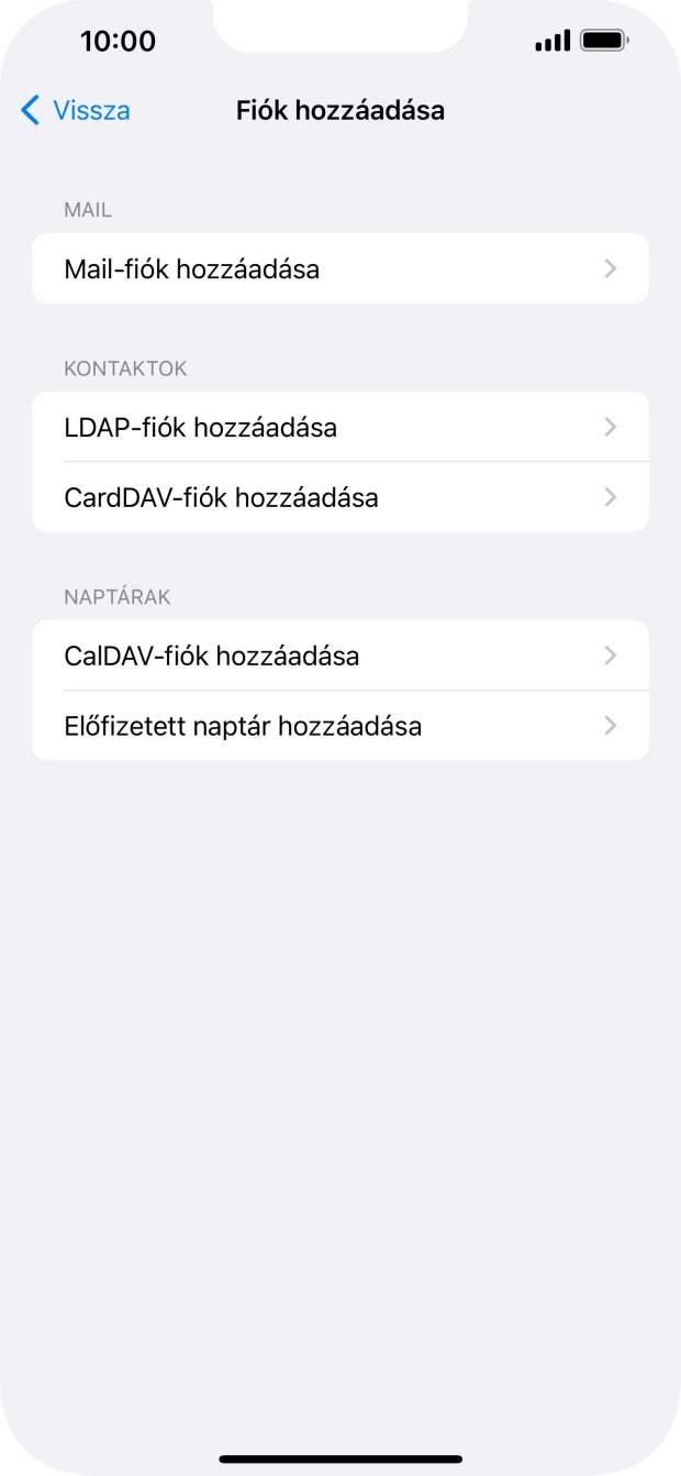 Válaszd a Mail-fiók hozzáadása lehetőséget.