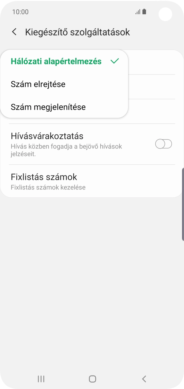 Válaszd a Szám megjelenítése lehetőséget a hívószámküldés bekapcsolásához.
