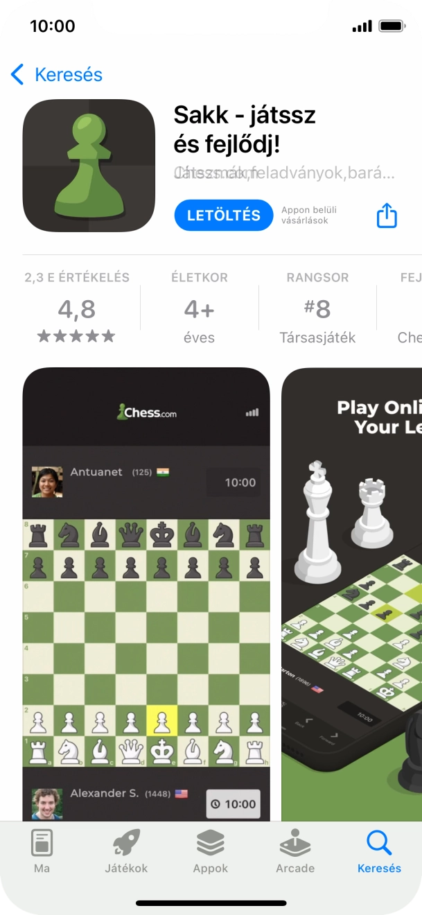 Válaszd a LETÖLTÉS lehetőséget, és kövesd a képernyőn megjelenő utasításokat az alkalmazás telepítéséhez.