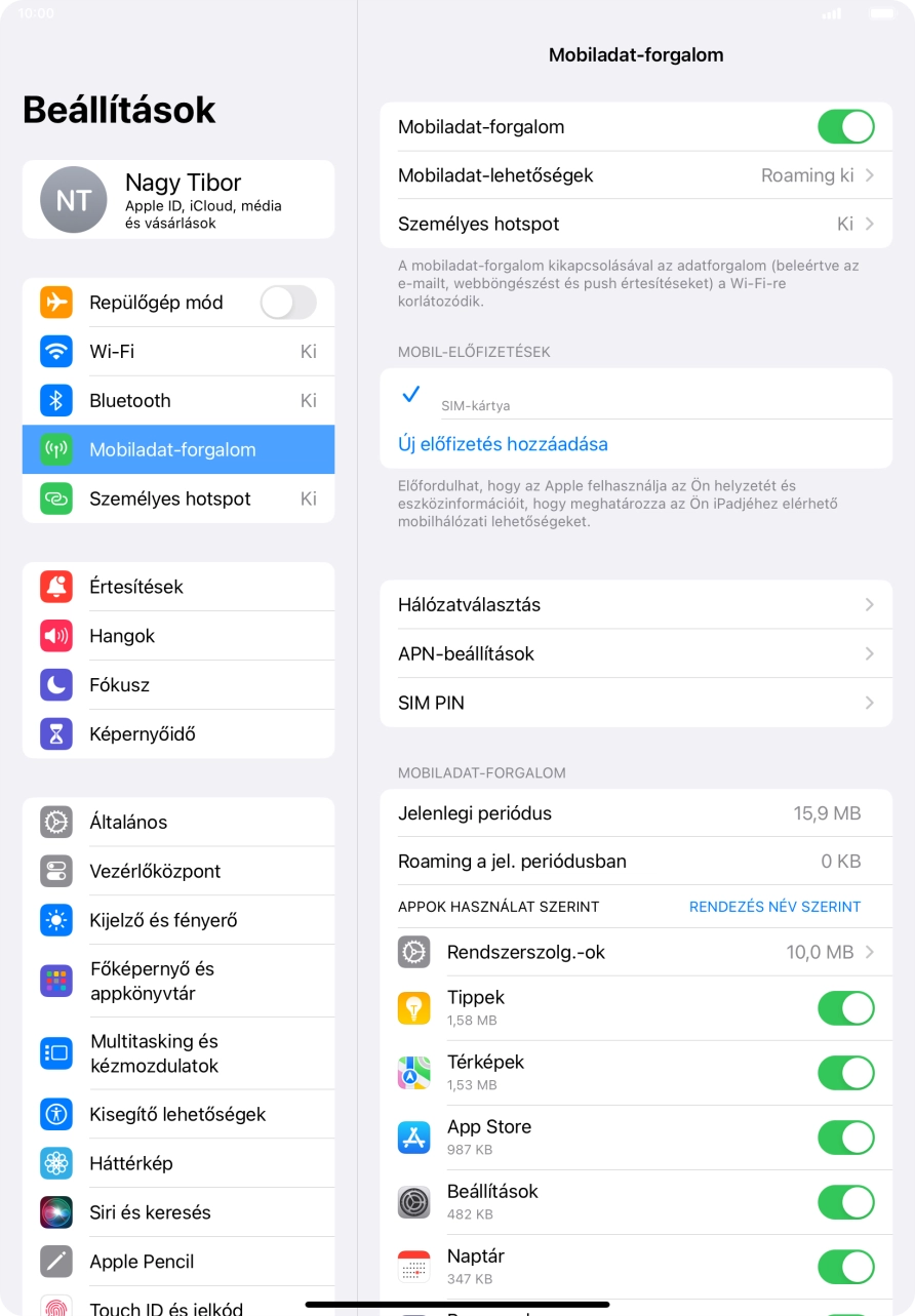 Kattints a „Mobiladat-forgalom” melletti csúszkára a funkció be- vagy kikapcsolásához.
