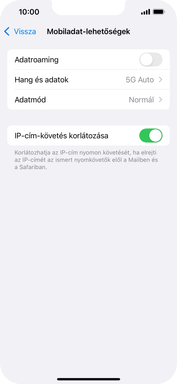 Kattints az „Adatroaming” melletti csúszkára a funkció be- vagy kikapcsolásához. Kattints az „Adatroaming” melletti csúszkára a funkció be- vagy kikapcsolásához.