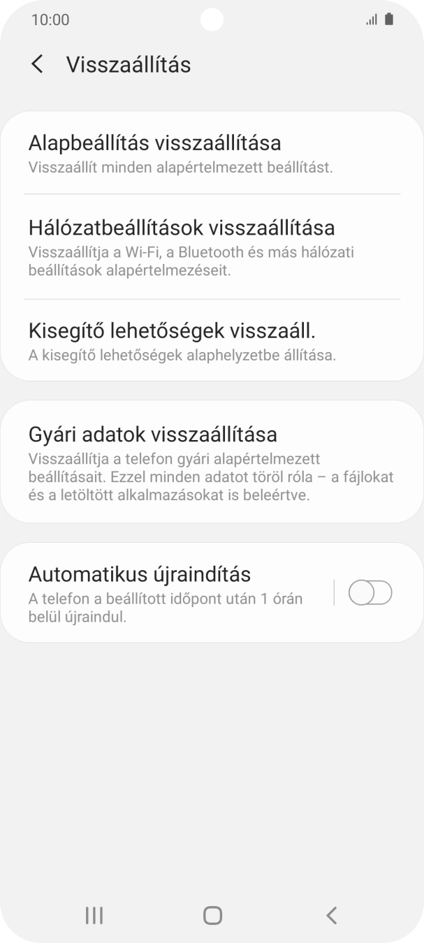 Válaszd a Gyári adatok visszaállítása lehetőséget. Válaszd a Gyári adatok visszaállítása lehetőséget.