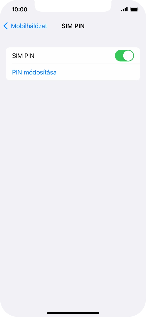 Kattints a „SIM PIN” melletti csúszkára a funkció be- vagy kikapcsolásához.