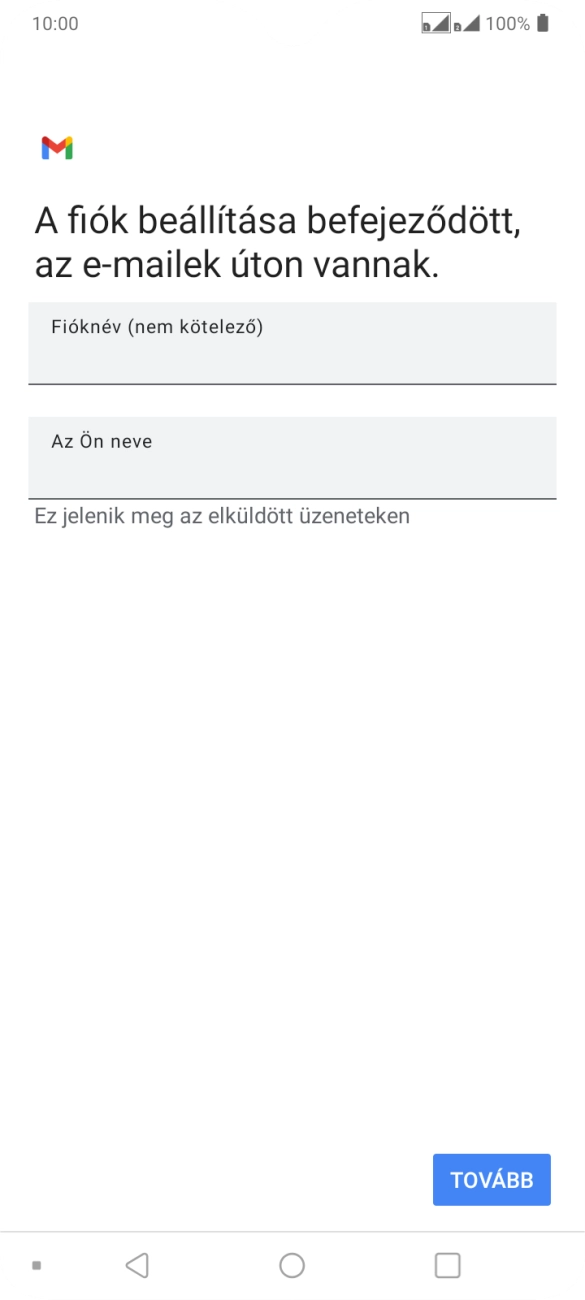Kattints a „Fióknév (nem kötelező)” alatti mezőre, és írd be az e-mail-fiók kívánt nevét.