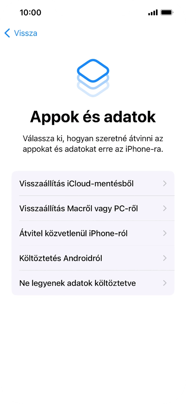 Válaszd a Ne legyenek adatok költöztetve lehetőséget, és kövesd a képernyőn megjelenő utasításokat az aktiválás befejezéséhez.