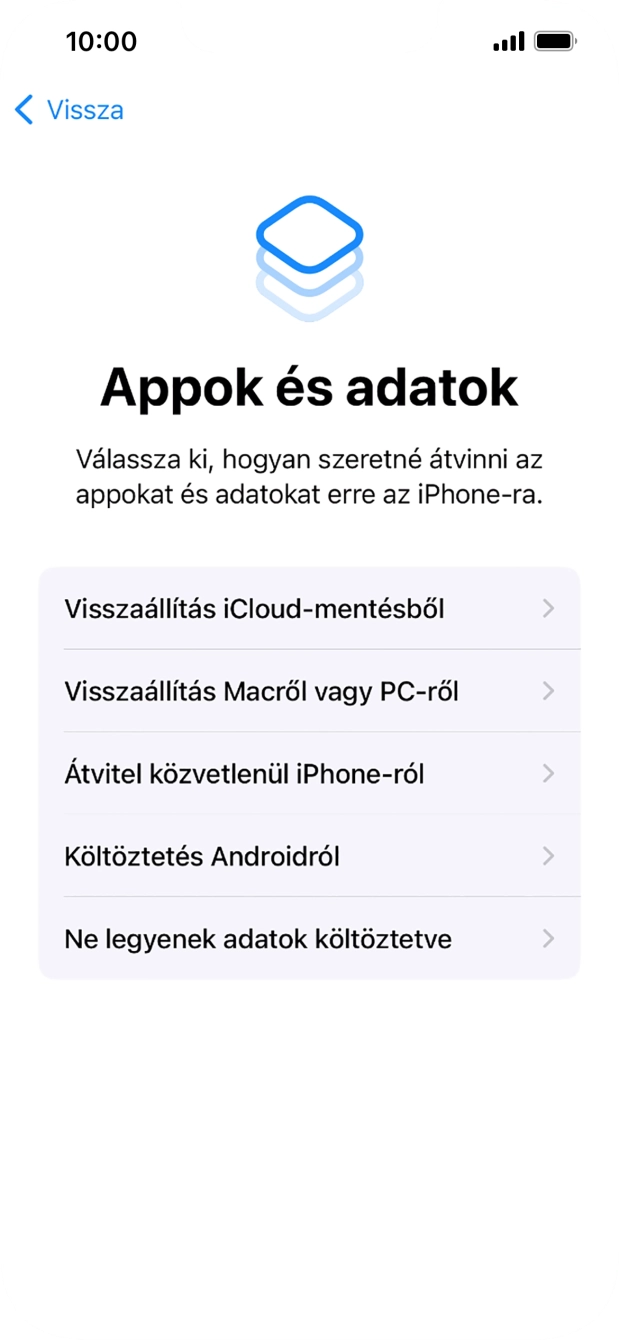 Válaszd a Ne legyenek adatok költöztetve lehetőséget, és kövesd a képernyőn megjelenő utasításokat az aktiválás befejezéséhez.