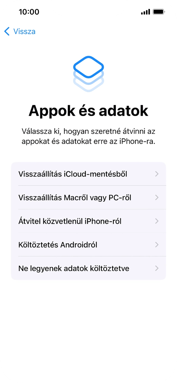 Válaszd a Ne legyenek adatok költöztetve lehetőséget, és kövesd a képernyőn megjelenő utasításokat az aktiválás befejezéséhez. Válaszd a Ne legyenek adatok költöztetve lehetőséget, és kövesd a képernyőn megjelenő utasításokat az aktiválás befejezéséhez.