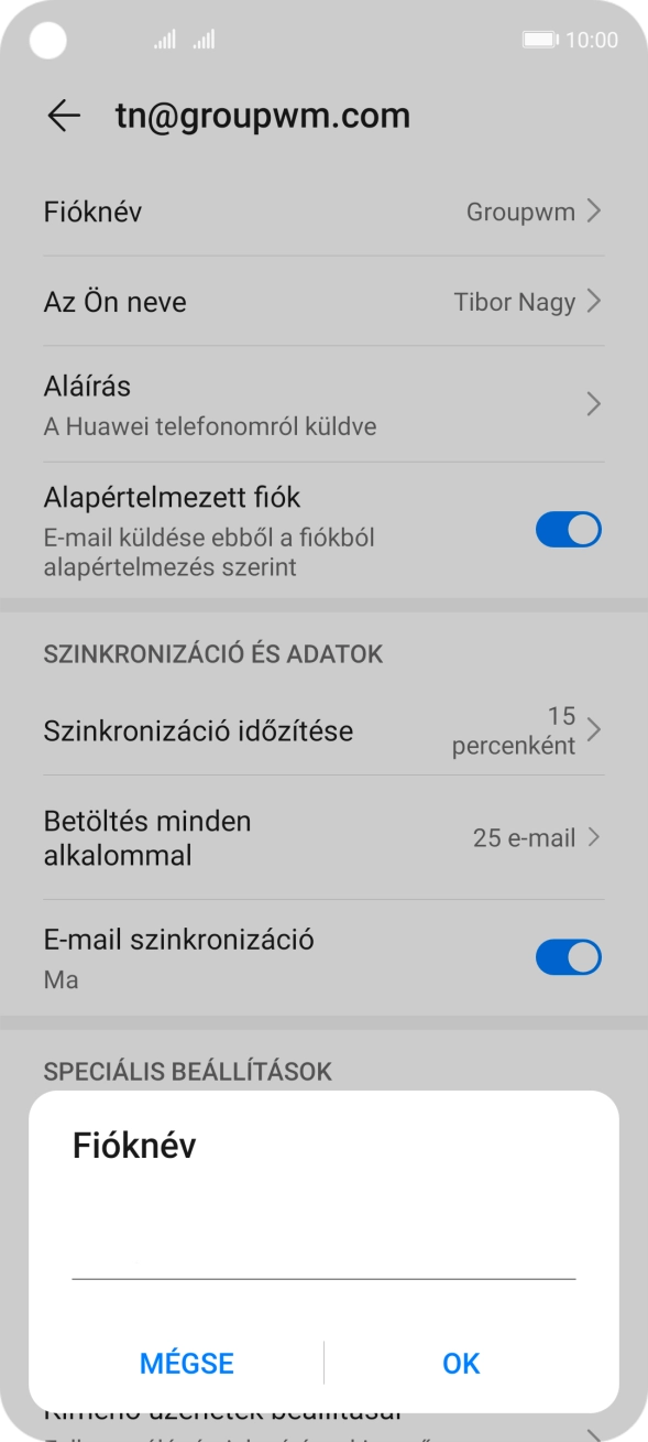 Írd be a kívánt fióknevet, és válaszd az OK lehetőséget.
