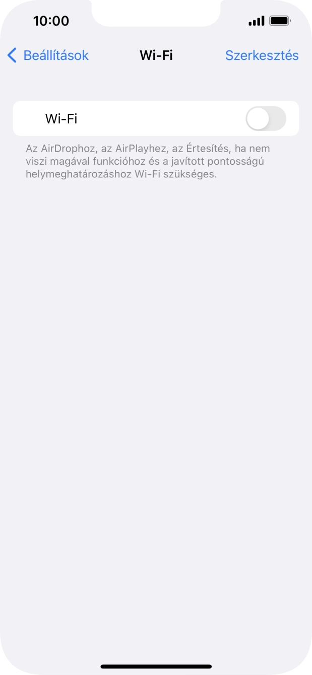 Kattints a „Wi-Fi” melletti csúszkára a funkció bekapcsolásához.