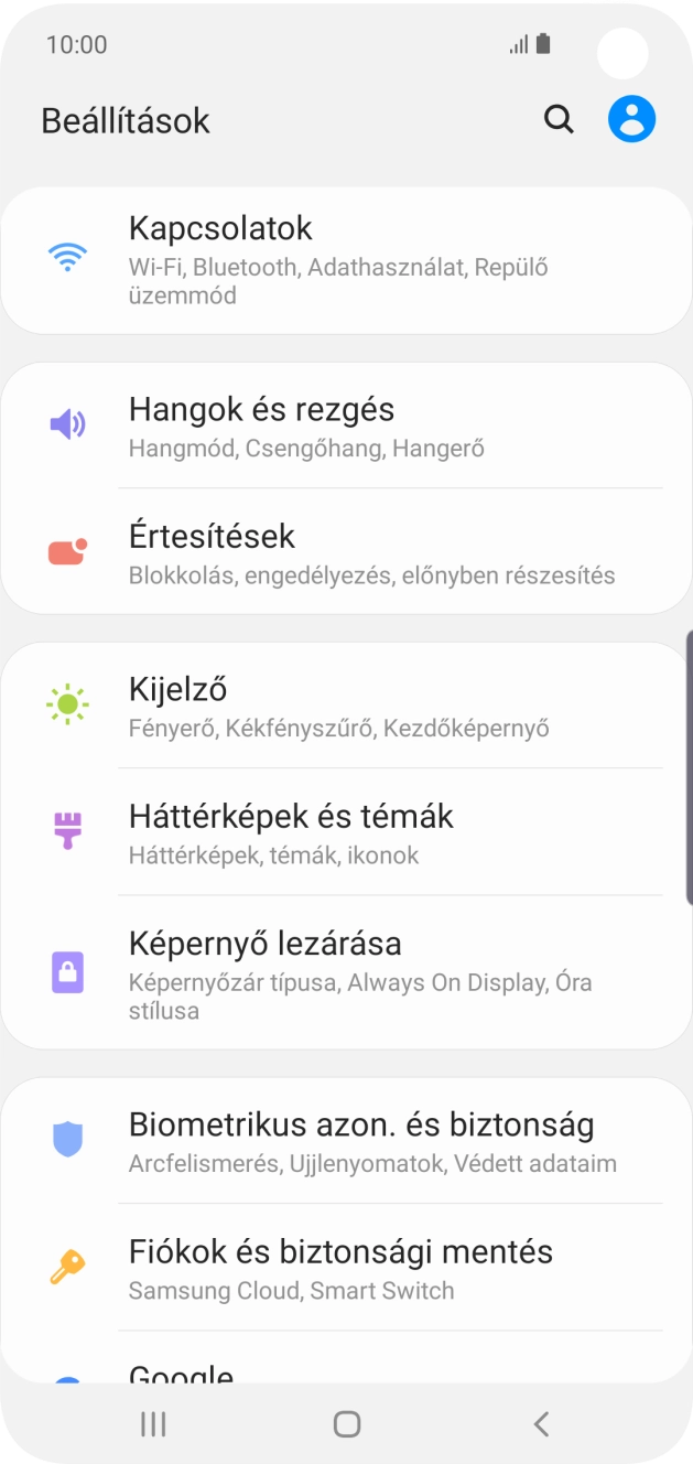 Válaszd a Biometrikus azon. és biztonság lehetőséget.