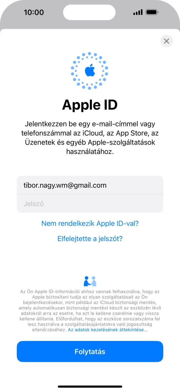 Kattints a Jelszó mezőre, és írd be az Apple ID-d jelszavát.