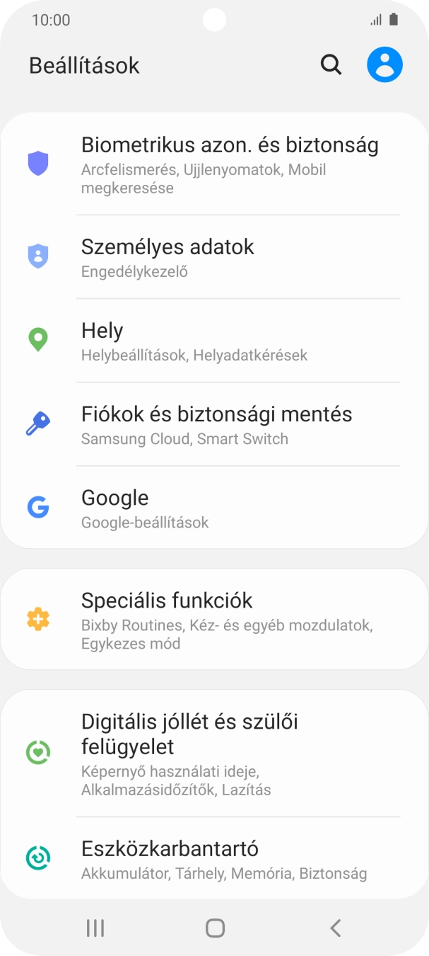 Válaszd a Biometrikus azon. és biztonság lehetőséget.