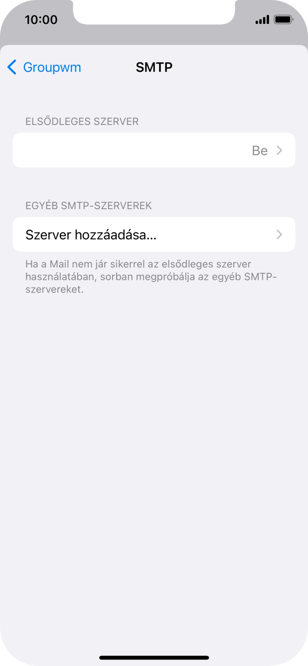 Kattints az „ELSŐDLEGES SZERVER” alatti mezőre.