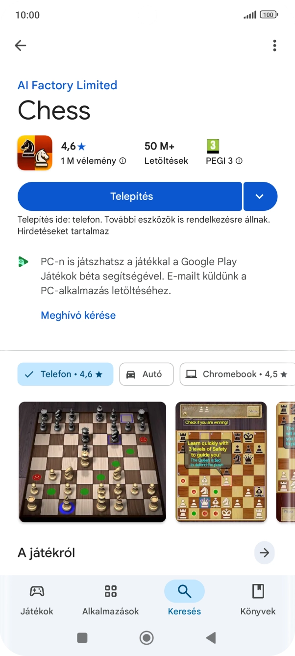 Válaszd a Telepítés lehetőséget, és kövesd a képernyőn megjelenő utasításokat az alkalmazás telepítéséhez. Válaszd a Telepítés lehetőséget, és kövesd a képernyőn megjelenő utasításokat az alkalmazás telepítéséhez.