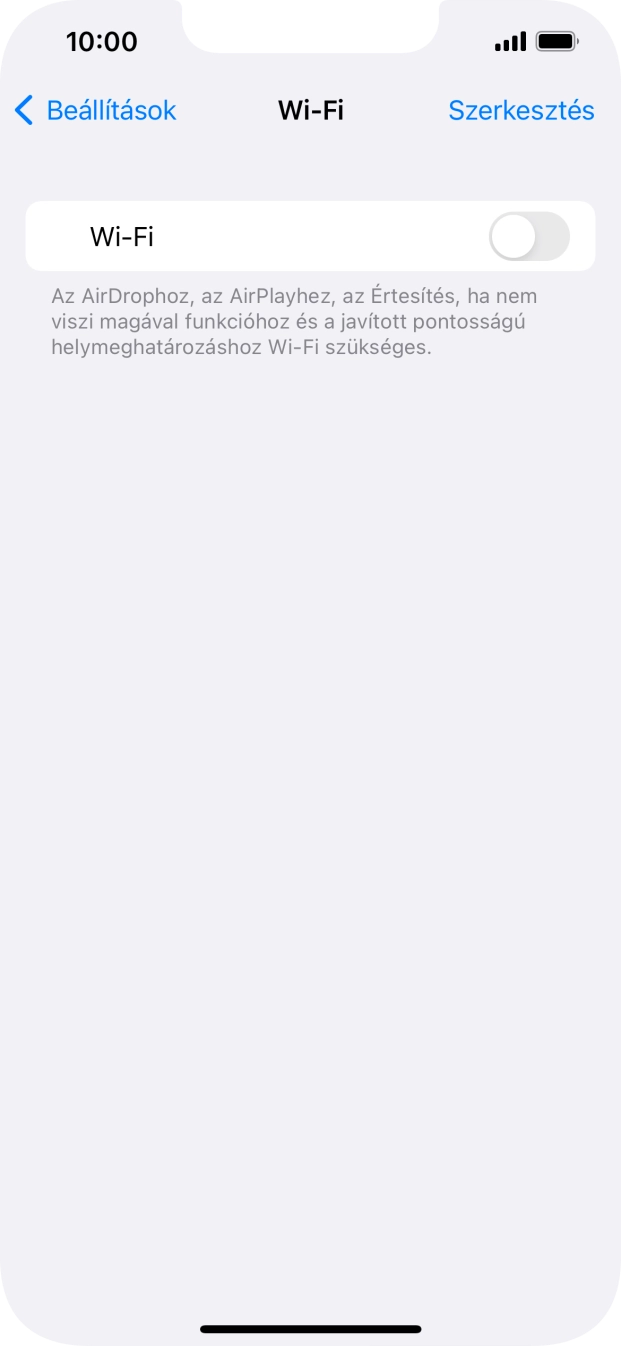 Kattints a „Wi-Fi” melletti csúszkára a funkció bekapcsolásához.