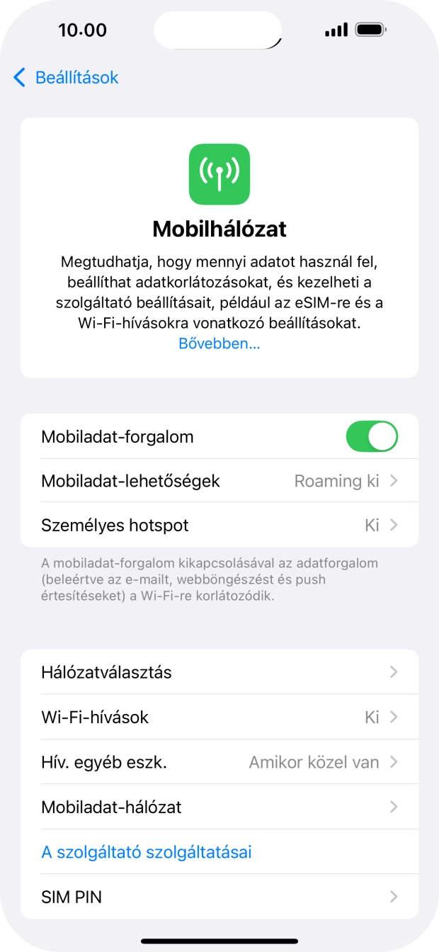 Válaszd a Mobiladat-lehetőségek lehetőséget.