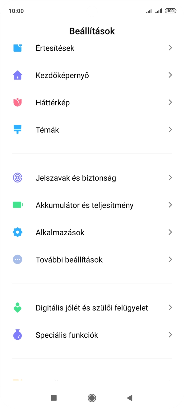 Válaszd a Jelszavak és biztonság lehetőséget.