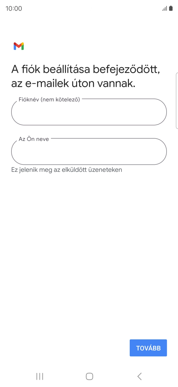 Kattints a „Fióknév (nem kötelező)” alatti mezőre, és írd be az e-mail-fiók kívánt nevét.