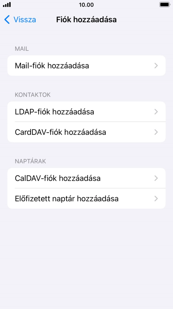 Válaszd a Mail-fiók hozzáadása lehetőséget.