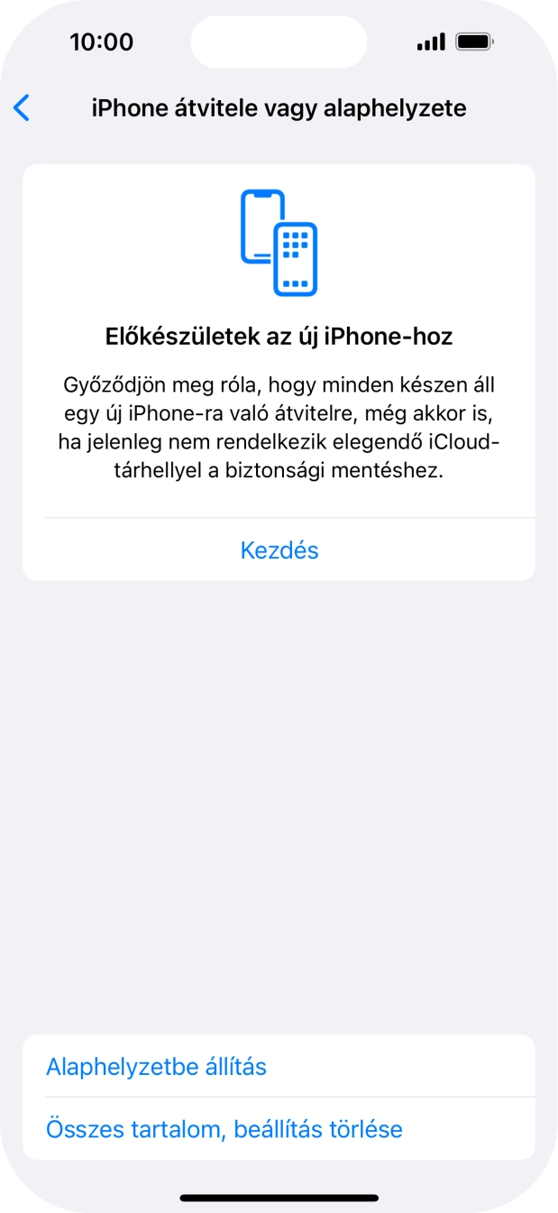 Válaszd az Alaphelyzetbe állítás lehetőséget.