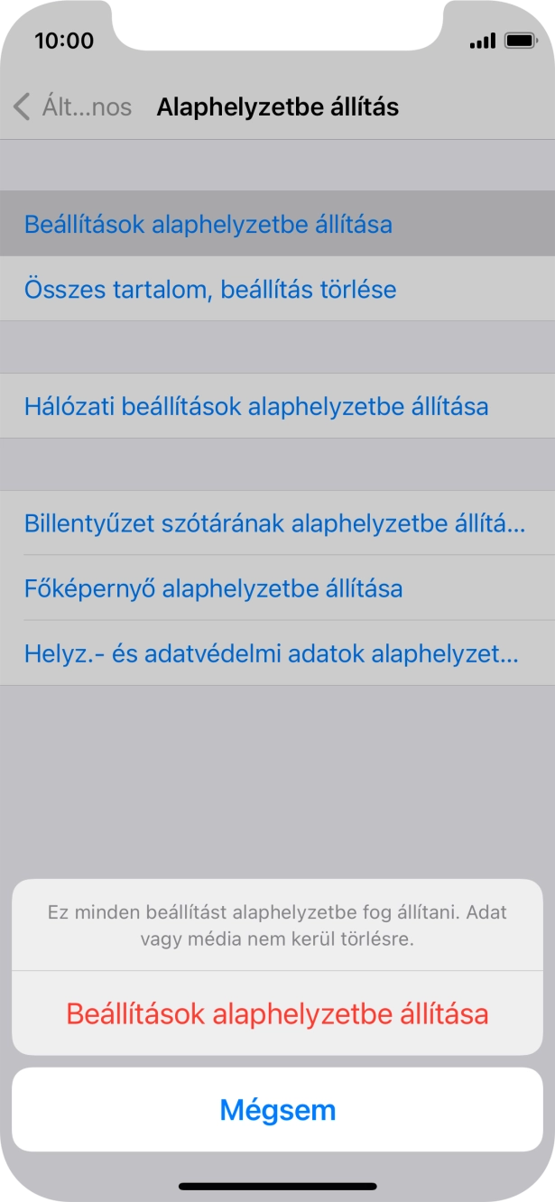 Válaszd a Beállítások alaphelyzetbe állítása lehetőséget.