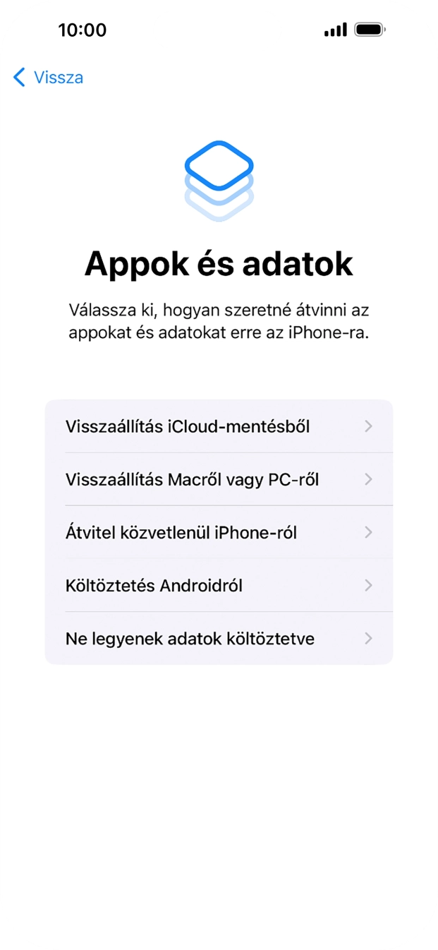 Válaszd a Ne legyenek adatok költöztetve lehetőséget, és kövesd a képernyőn megjelenő utasításokat az aktiválás befejezéséhez.