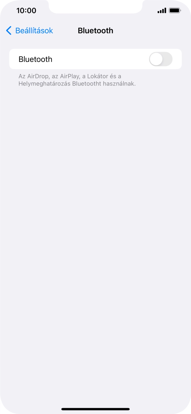 Kattints a „Bluetooth” melletti csúszkára a funkció bekapcsolásához. Kattints a „Bluetooth” melletti csúszkára a funkció bekapcsolásához.