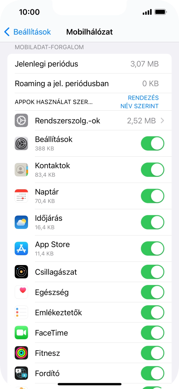 Kattints a kívánt programok melletti csúszkákra a funkciók be- vagy kikapcsolásához.