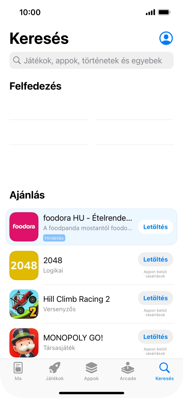 Kattints a keresés mezőre, és írd be a keresett alkalmazás nevét vagy tárgykörét.