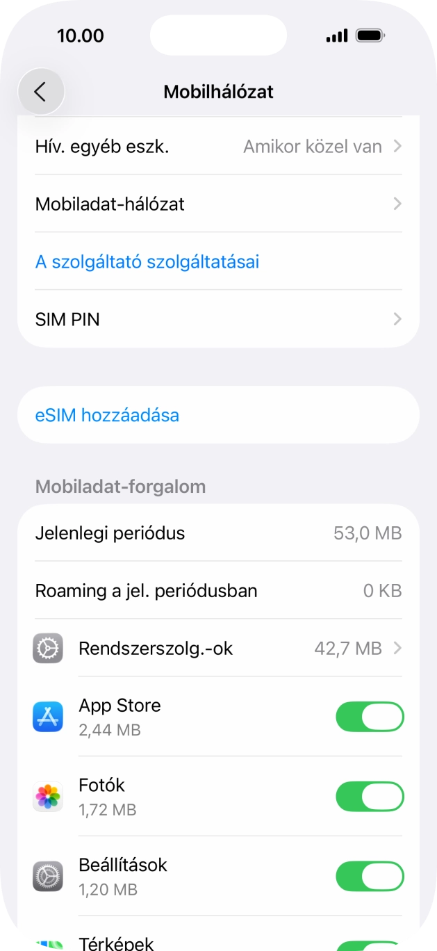 Válaszd a Mobiladat-hálózat lehetőséget. Válaszd a Mobiladat-hálózat lehetőséget.