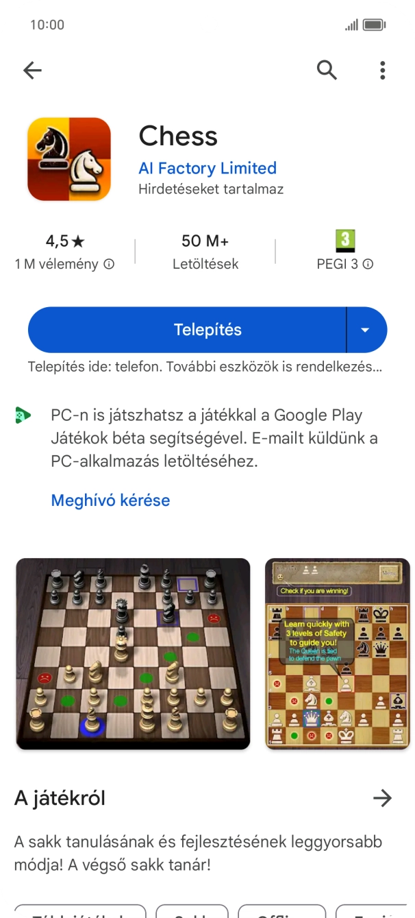 Válaszd a Telepítés lehetőséget, és kövesd a képernyőn megjelenő utasításokat az alkalmazás telepítéséhez. Válaszd a Telepítés lehetőséget, és kövesd a képernyőn megjelenő utasításokat az alkalmazás telepítéséhez.