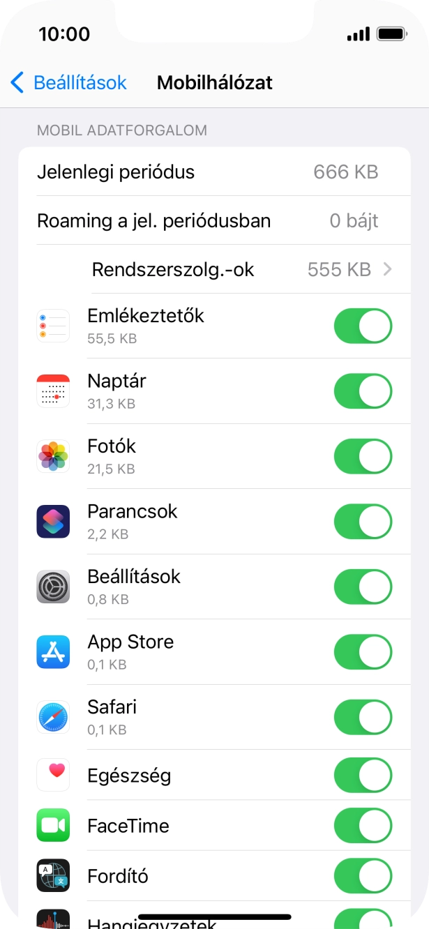 Kattints a kívánt programok melletti csúszkákra a funkciók be- vagy kikapcsolásához.