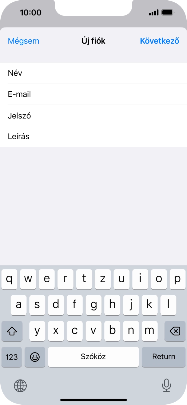 Kattints a Leírás mezőre, és írd be az e-mail-fiók kívánt nevét.
