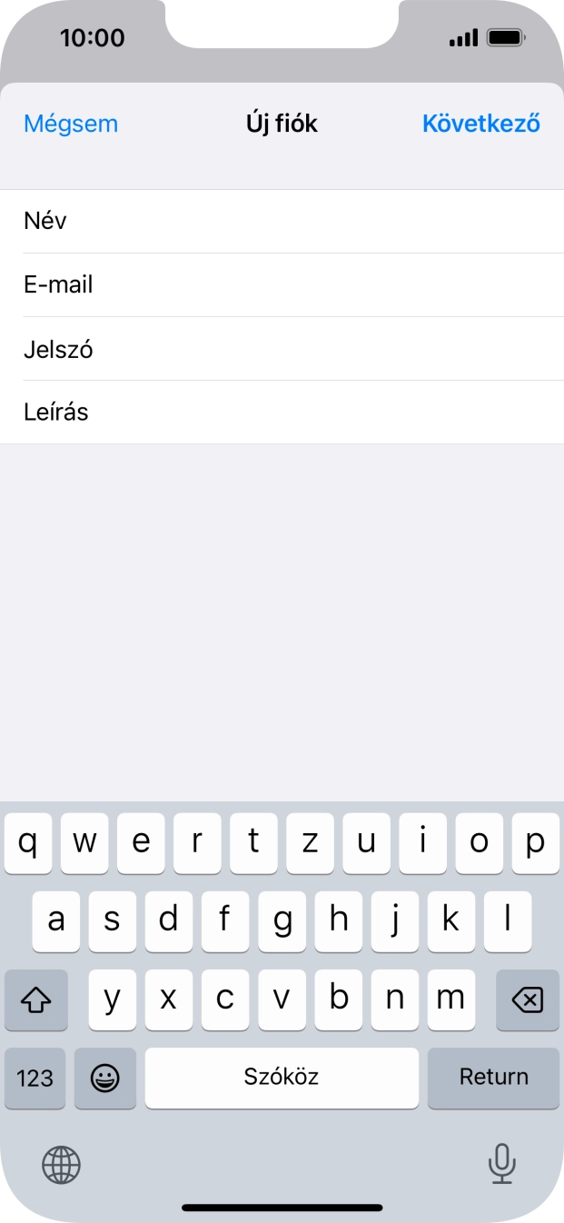 Kattints a Leírás mezőre, és írd be az e-mail-fiók kívánt nevét.