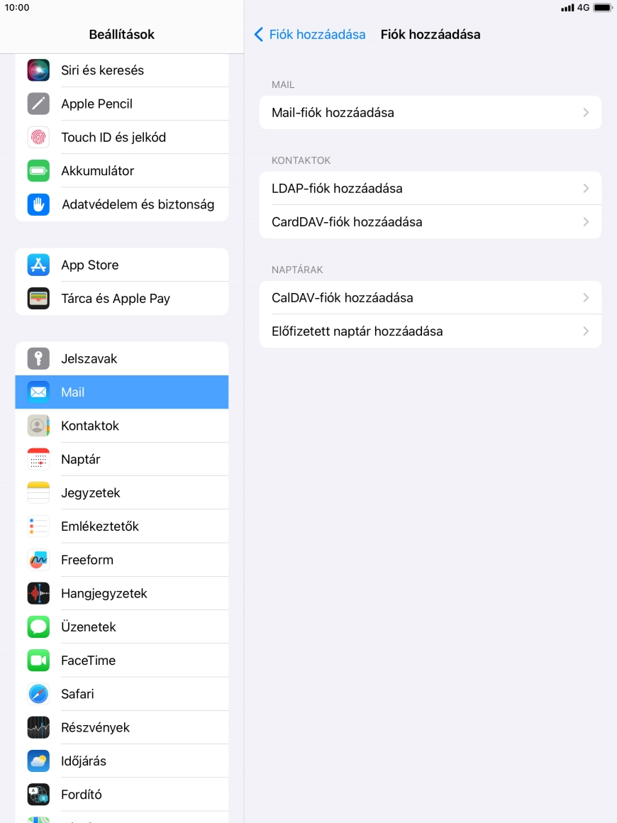 Válaszd a Mail-fiók hozzáadása lehetőséget.