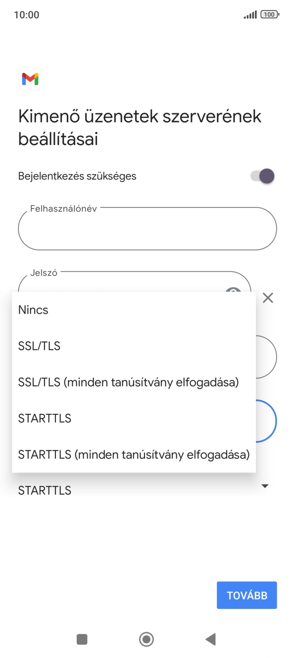 Válaszd az SSL/TLS lehetőséget.