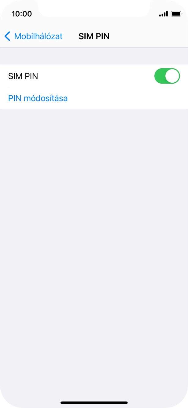 Kattints a „SIM PIN” melletti csúszkára a funkció be- vagy kikapcsolásához.