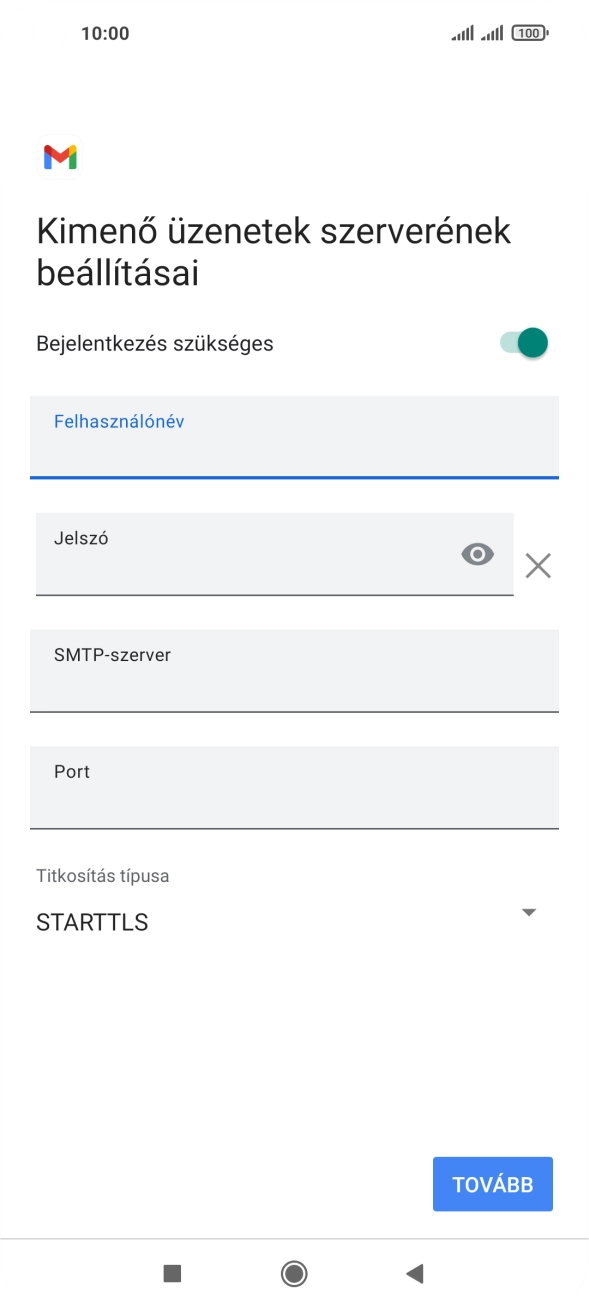 Kattints a „Jelszó” alatti mezőre, és írd be az e-mail szolgáltatód kimenő szerverének jelszavát.