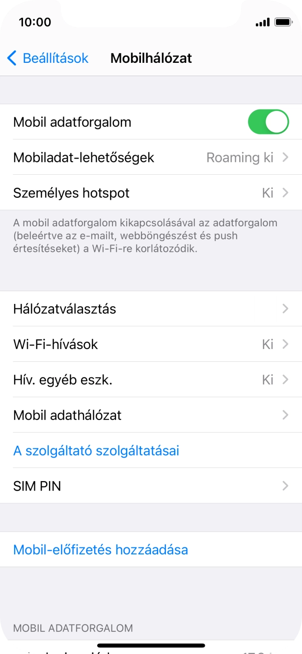 Kattints a „Mobil adatforgalom” melletti csúszkára a funkció be- vagy kikapcsolásához.