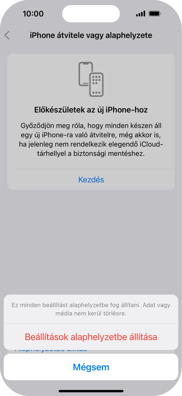 Válaszd a Beállítások alaphelyzetbe állítása lehetőséget. Válaszd a Beállítások alaphelyzetbe állítása lehetőséget.